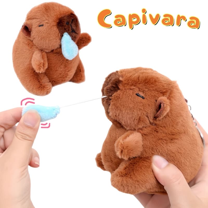 Capivara de pelúcia com bola retrátil automática, bichinho de pelúcia macio, divertido e único