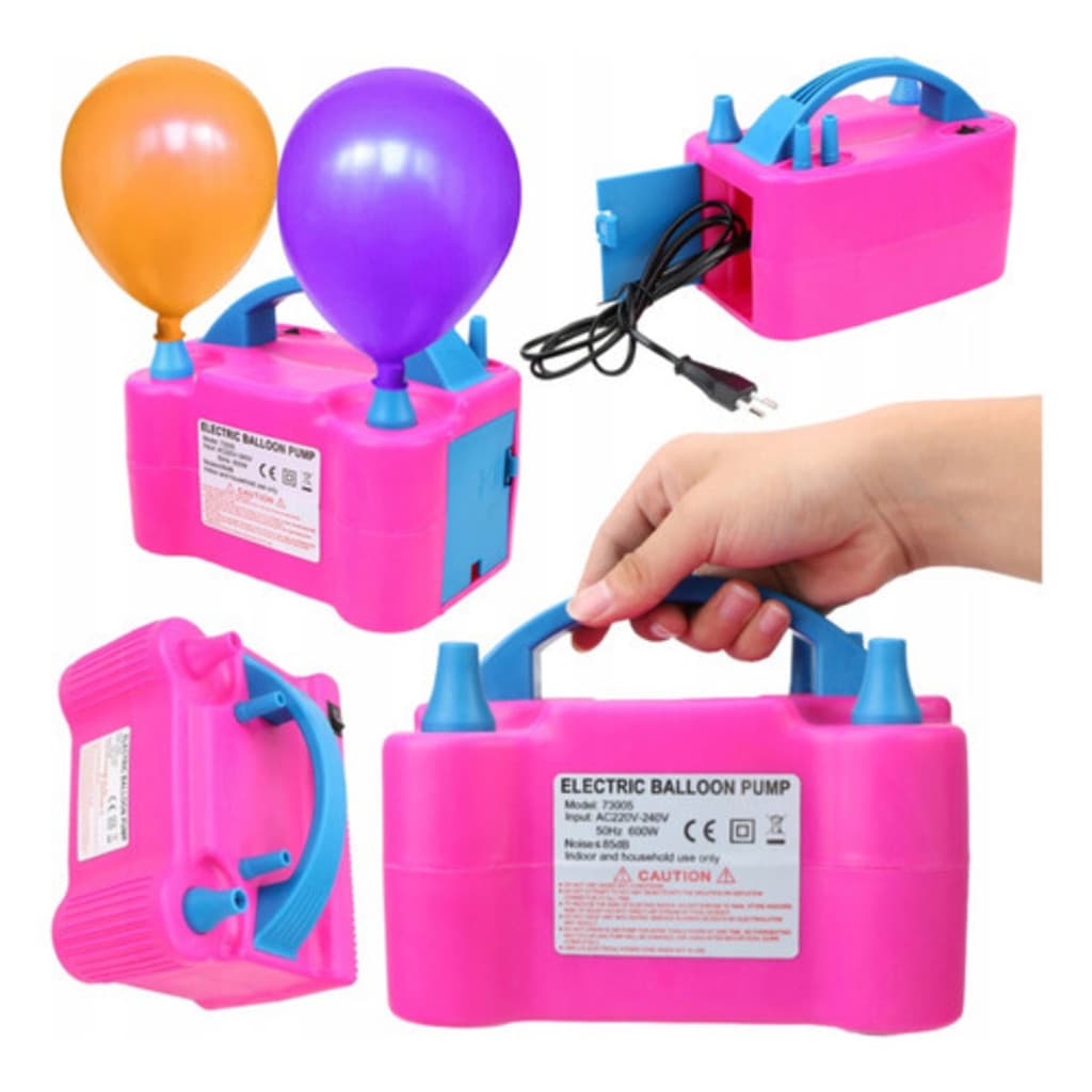 Inflador Elétrico Balão Compressor Bomba 2 Bicos Festa Rosa