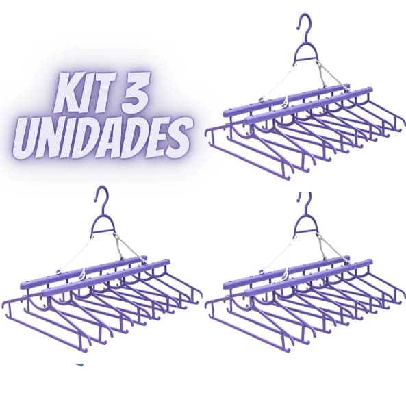 Kit com 3 Varais Cabideiros – 8 Cabides por Unidade, Espaço Extra e Roupas Sem Amassados, Prático e Funcional