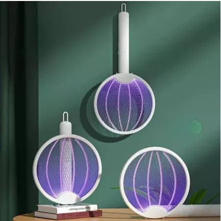 Raquete Armadilha Elétrica Dobrável Mata Mosquitos Três em Um Pratica Somente Na Tomada