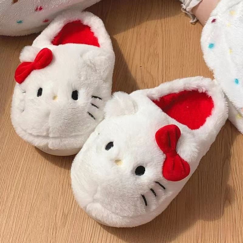 [Sanrio Chinelos De Pelúcia Olá Kittys Kawaii Estudante Bonito Outono Inverno Quarto Inverno Bonito Sapatos Meninas De P