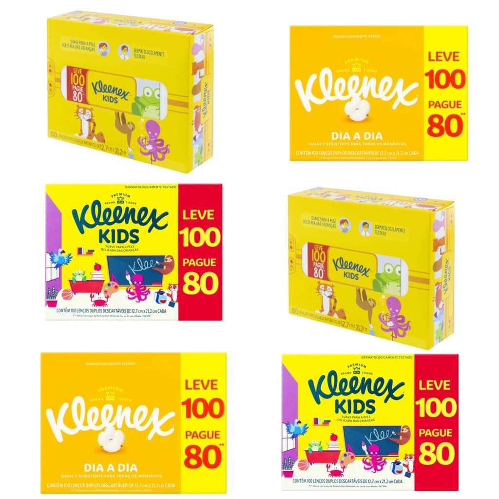 Kit 6 Caixas de Lenços Kleenex Box Leve 100 Pague 80