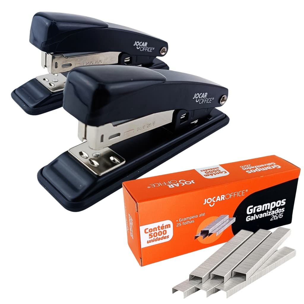 Kit 2 Grampeador Metal + 5000 Grampo 26/6 Galvanizado Escritório Home Office Escola Grampear