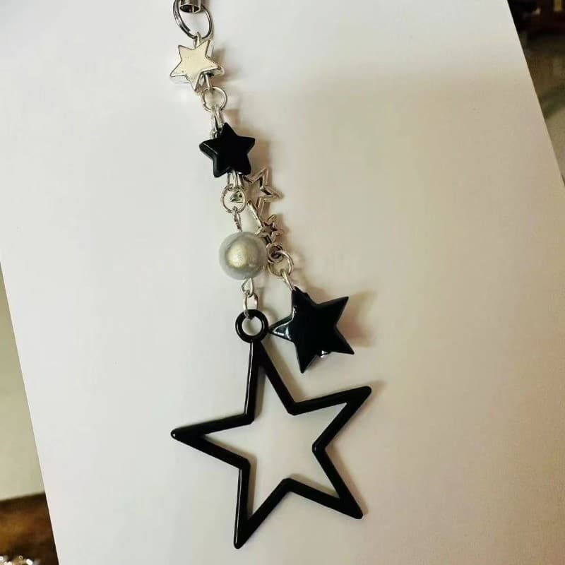 Y2K Estilo Metal Preto Estrela Pingente Telefone Charme Cinta Doce Legal Menina Celular Cordão Keycord Para iPhone Chave