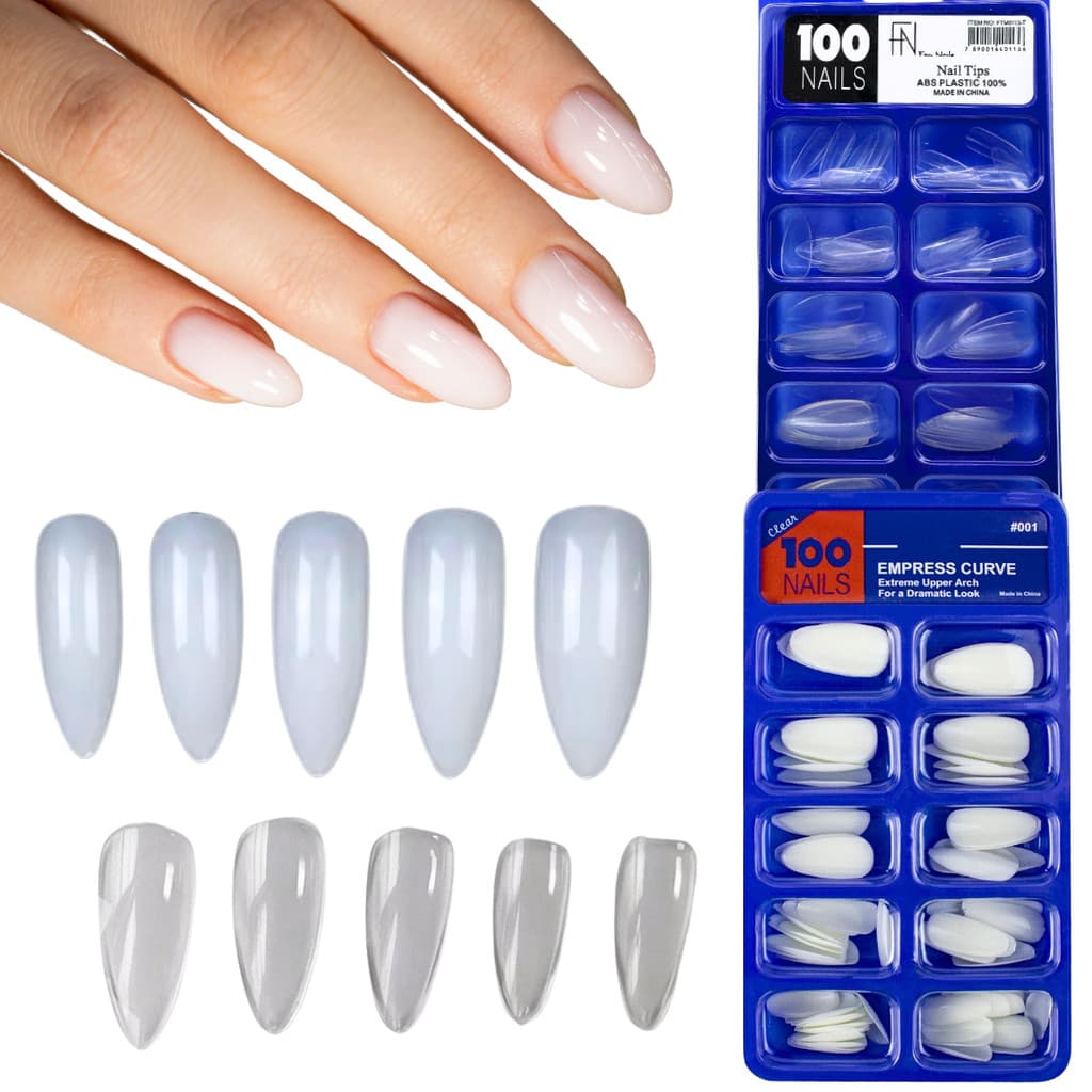 Kit 100 Unhas Postiça Almond Amendoada Realista Transparente Leitosa