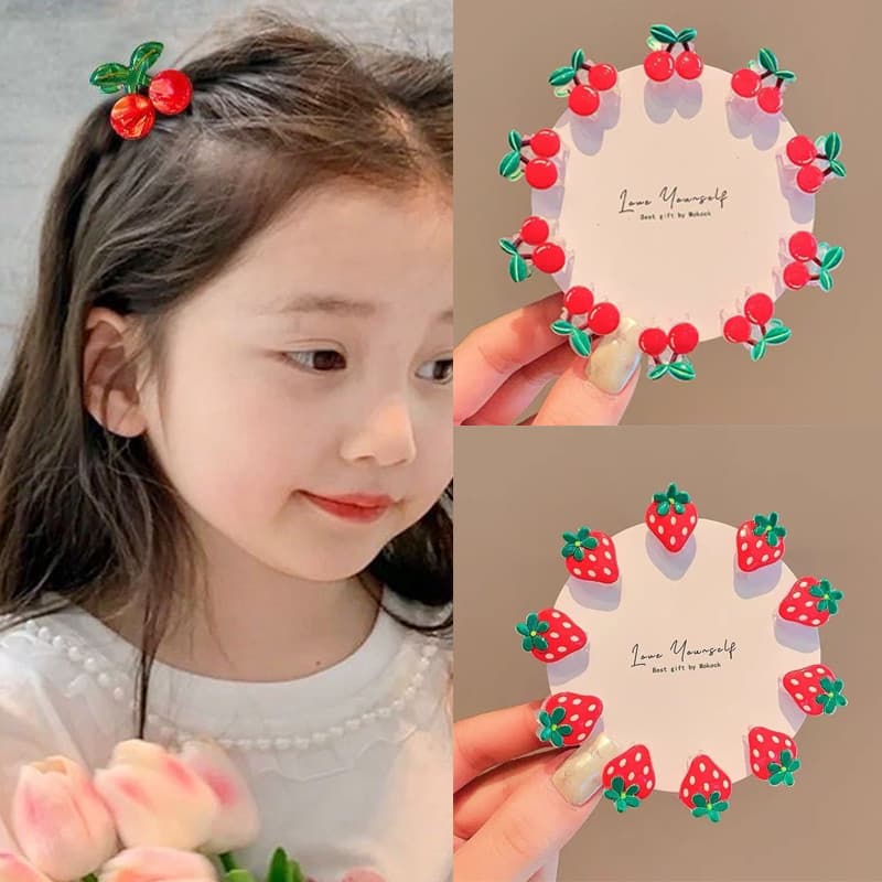 5/10 Unidades De Grampos De Cabelo Fofos Cereja Morango Clipe De Franja Lateral Para Crianças