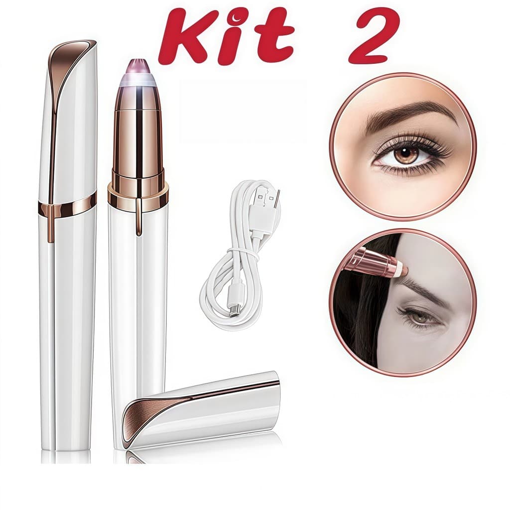Caneta Depiladora Aparadora De Sobrancelhas Elétrico Recarregável e Portátil Para Nariz Kit 2