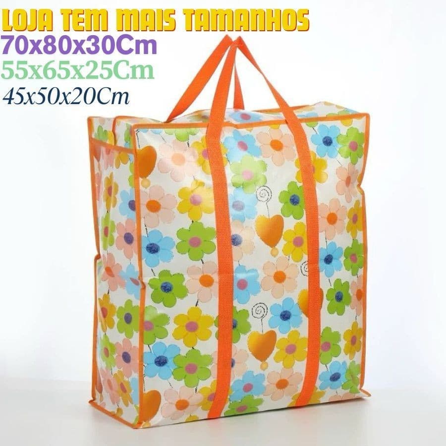 Sacola Sacolão 70x80x30Cm Ou 55x65x25Cm Ou 45x50x20Cm Com Ziper E Alça De Mão Sacoleira Bolsa Viagem