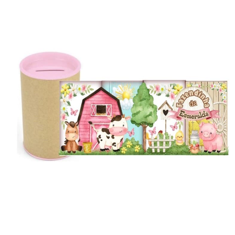 Kit 10 Cofrinhos Personalizados Fazendinha Rosa