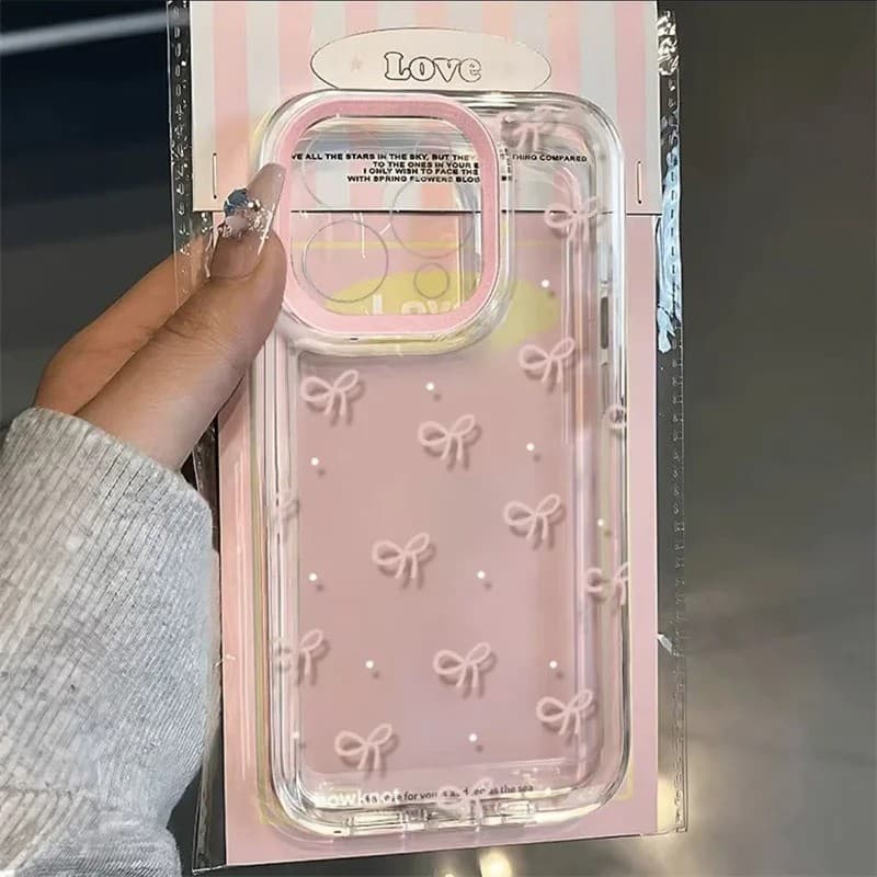 Capa De Telefone Transparente Para iPhone 16 17 Pro Max 14 15 13 11 12 16E X XS XR 7 8 Plus Adorável Rosa Bowknot