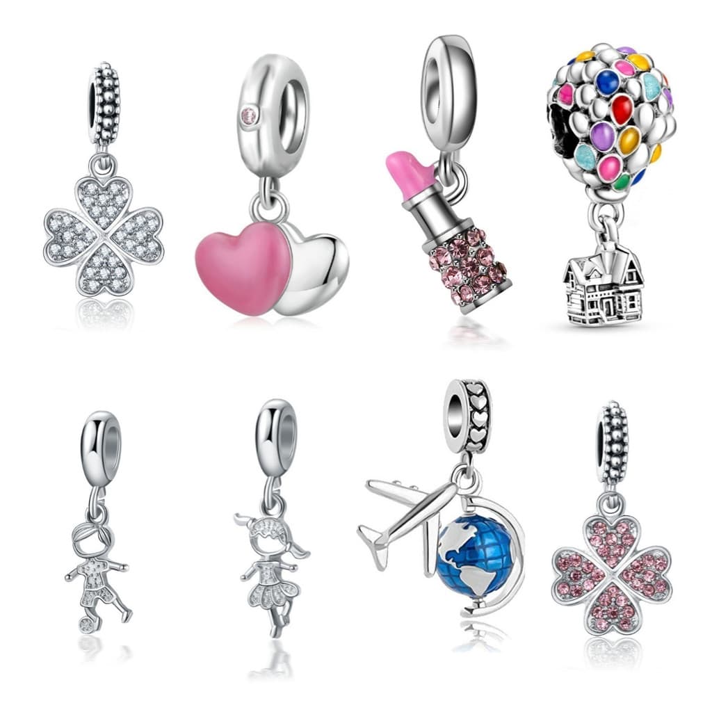 Berloque Amuletos De Prata 925 Trevo Tartaruga Marinha Cereja Acessórios Bracelete Contas Amantes Diamante Inlaid