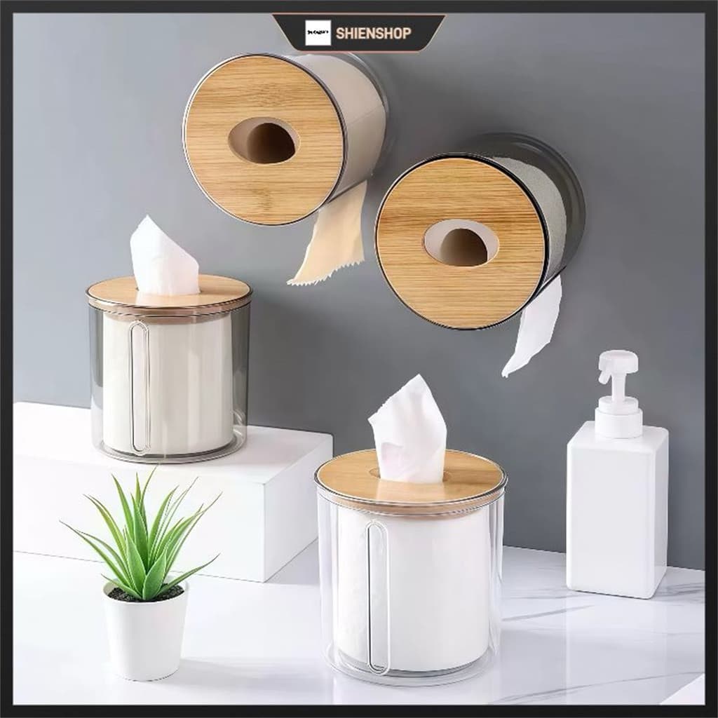 Porta Papel Higiênico Transparente Tampa Bambu Decorativo