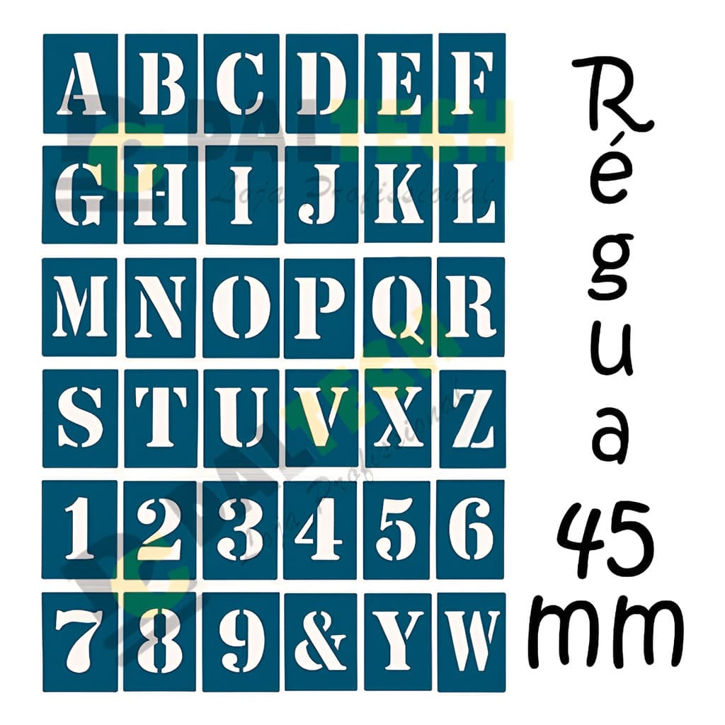 Regua 36 Letras E Numeros Vazados Normógrafo 45mm Forma Budeplast