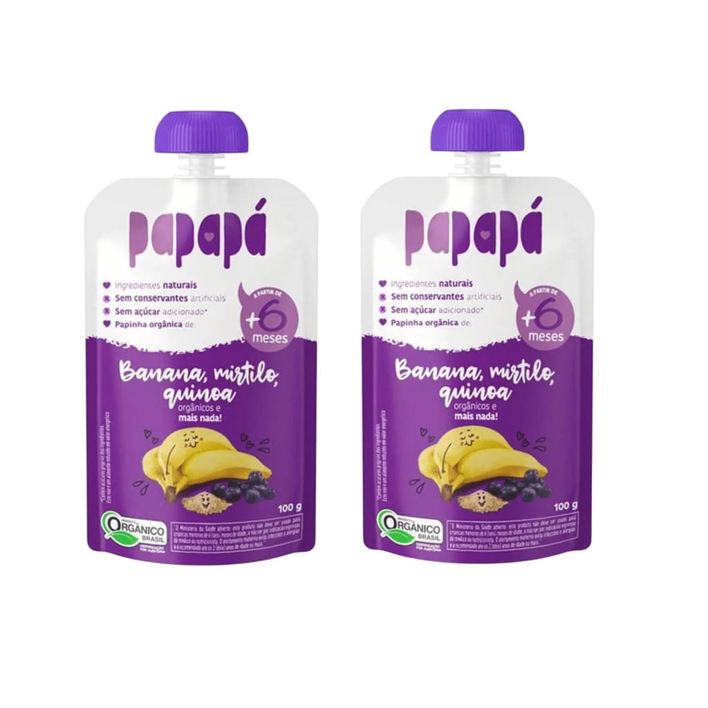 Kit 2x Papinha Orgânica Banana, Mirtilo E Quinoa 100g Papapá