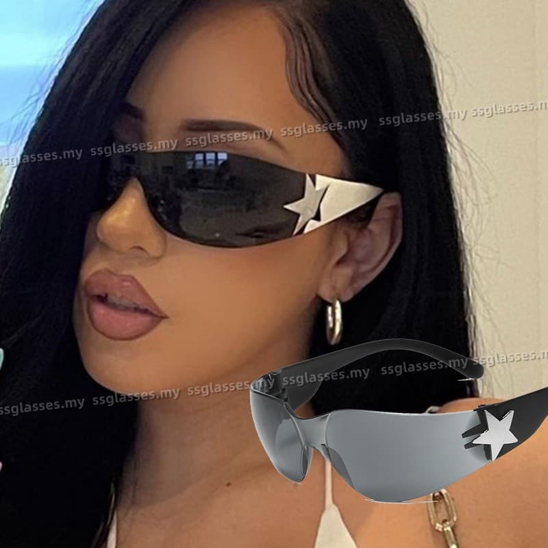 Óculos De Sol Piloto Tudo-Em-Um Sem Moldura De Cinco Estrelas 2022 Novos Euro Y2K Millennium Spice Com Viseira