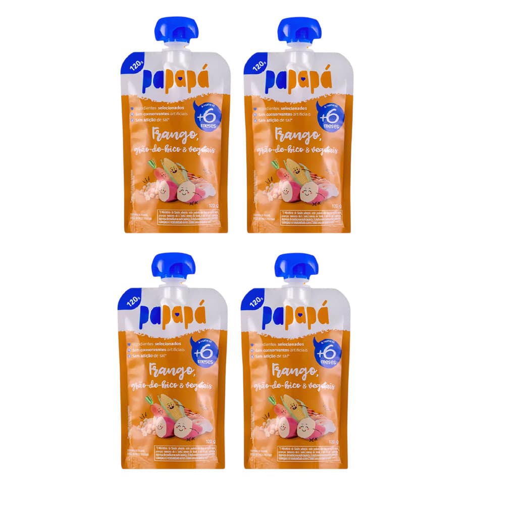 Kit 4x Papinha Papapá Frango Grão Vegetais Squeeze 120g