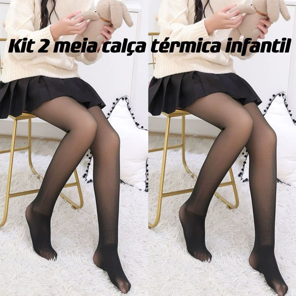Meia Calça Térmica Infantil Forrado Grosso Translúcida Leggings De Lã Quente Para Criança 10-16ANOS