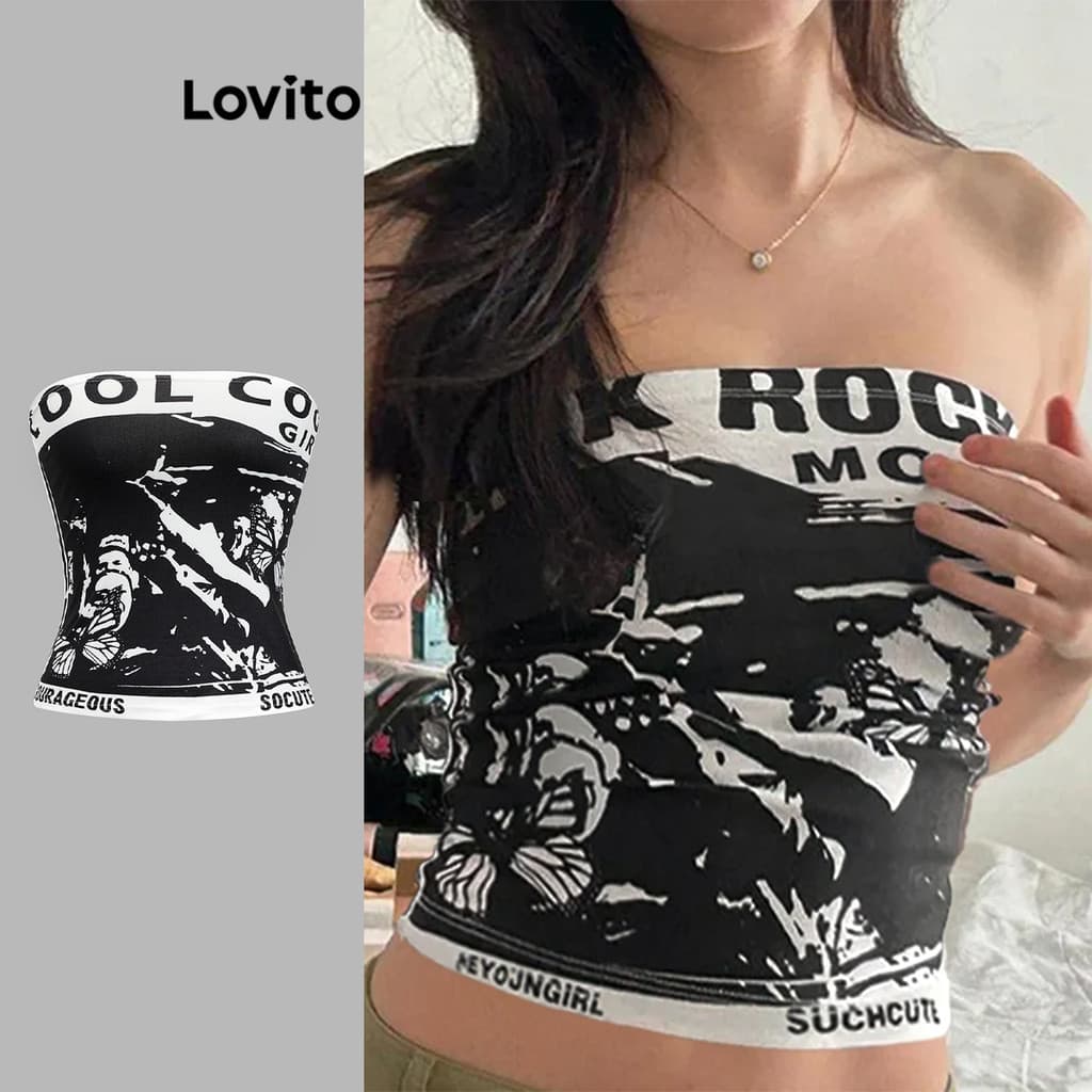 Lovito Regata Casual Com Estampa De Figura De Verão/primavera Para Mulheres L104ED577