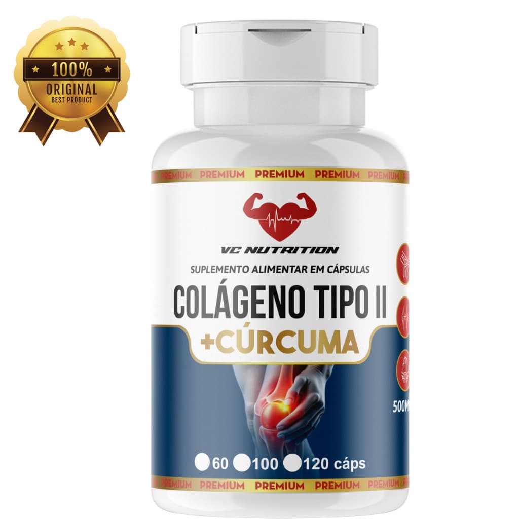 Colágeno Tipo 2 + Cúrcuma 500mg / 120 Cápsulas / Suplemento Alimentar
