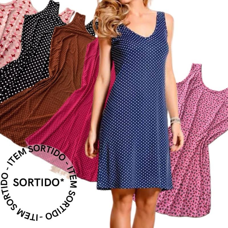 Vestido Camisola Senhora Regata verao midi Liganete malha fria sortidas fb