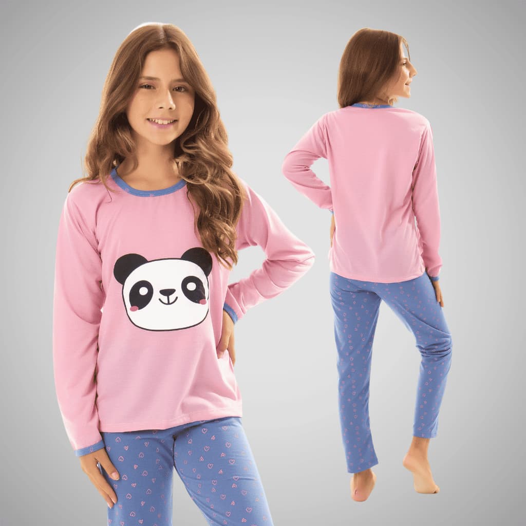 Pijama Infantil Menina Estampado Longo de Frio Roupa de Dormir Feminino Inverno