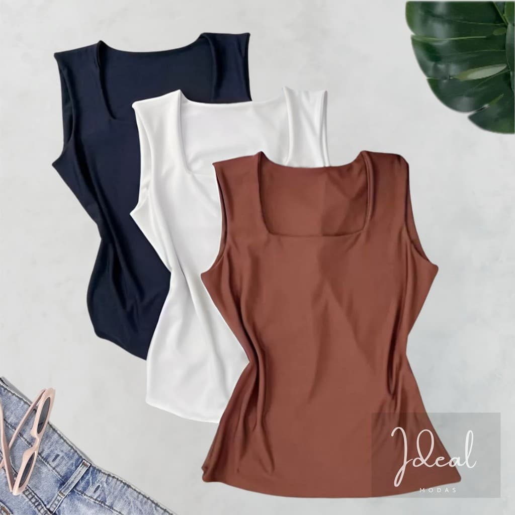 Blusa Regata Feminina Decote Quadrado Reto Em Suplex Premium Liso Lançamento Verão Moda Bloqueia Tendencia