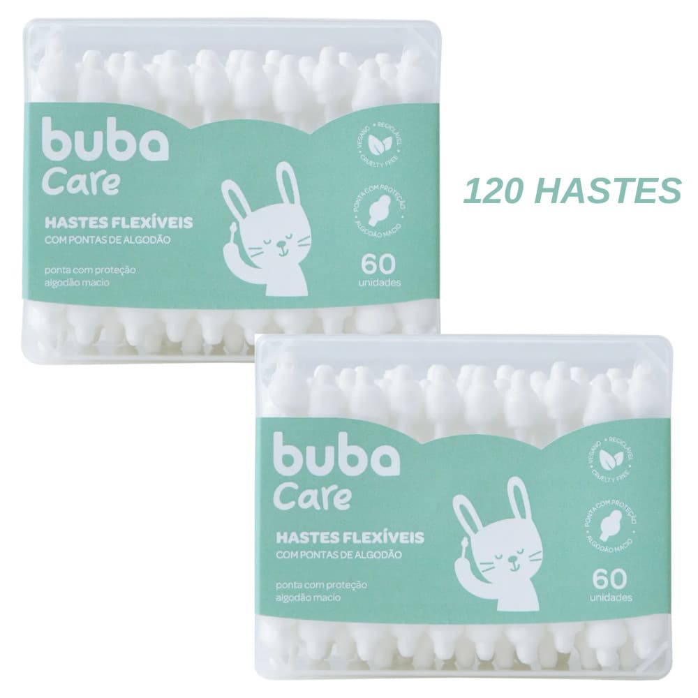 KIT C/ 2UN HASTES FLEXIVEIS COTONETE PARA BEBE 60 UNIDADES CADA - BUBA