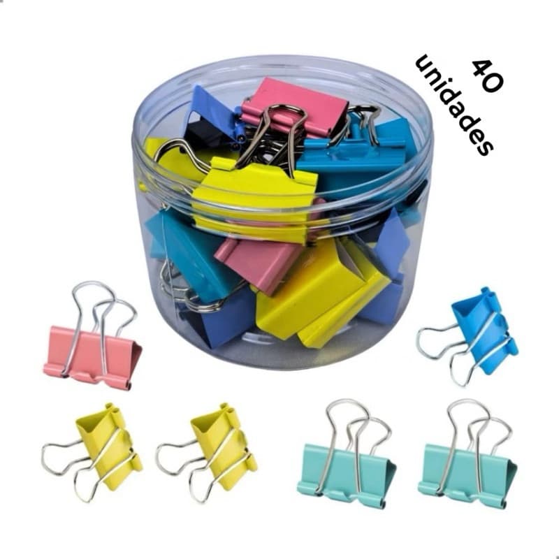 Kit 40 prendedores de papel presilha Blindes clipes de 19mm preto ou colorido