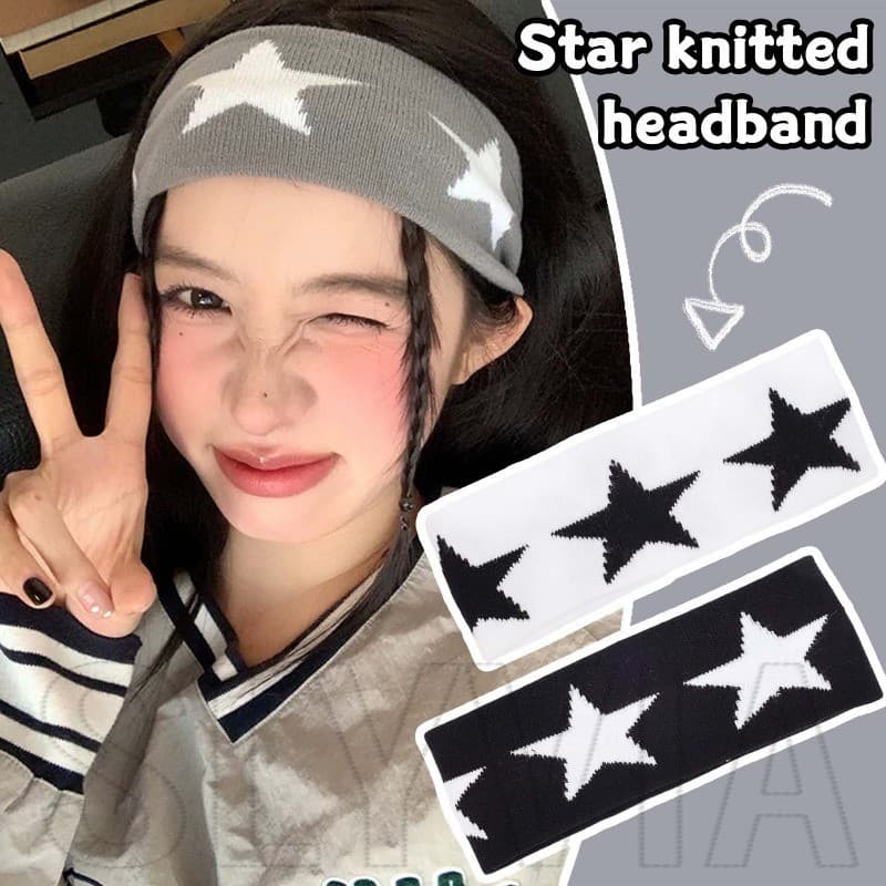 Faixa De Cabeça De Malha Com Padrão De Estrelas-Absorvente De Suor , Elástica-Larga-Acessórios De Cabelo Streetwear-Para