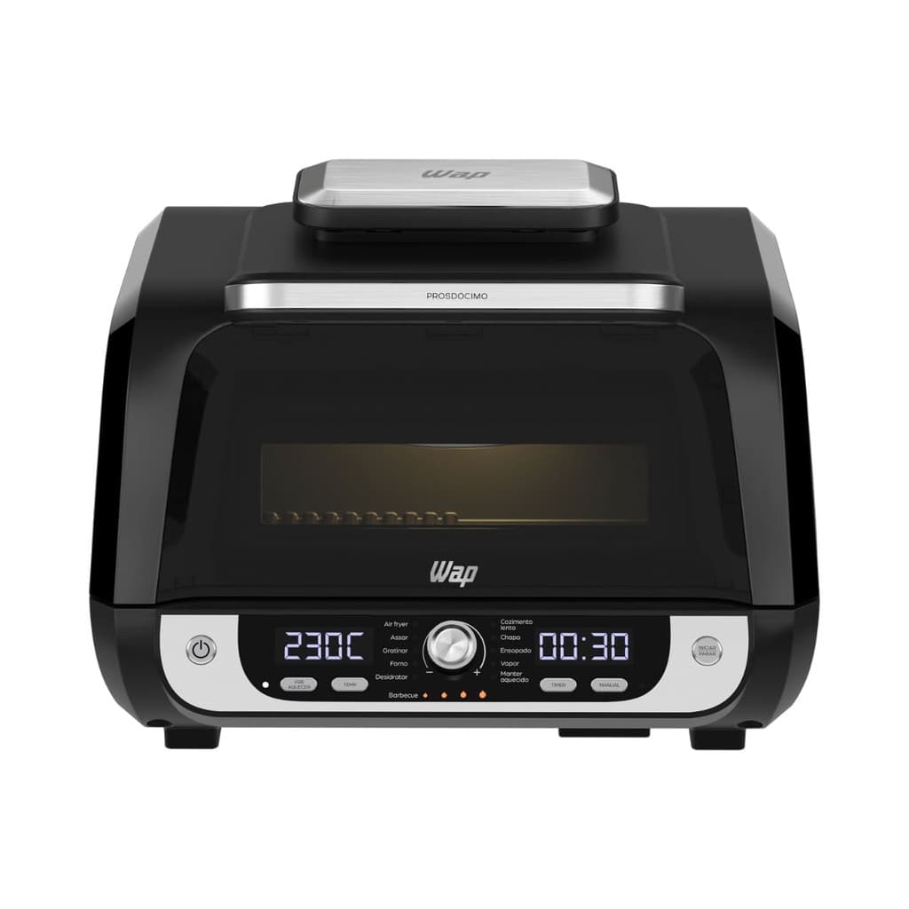 Fritadeira Elétrica sem Óleo Air Fryer 12 em 1 WAP 1800W Barbecue 10L digital Preta com Acessórios