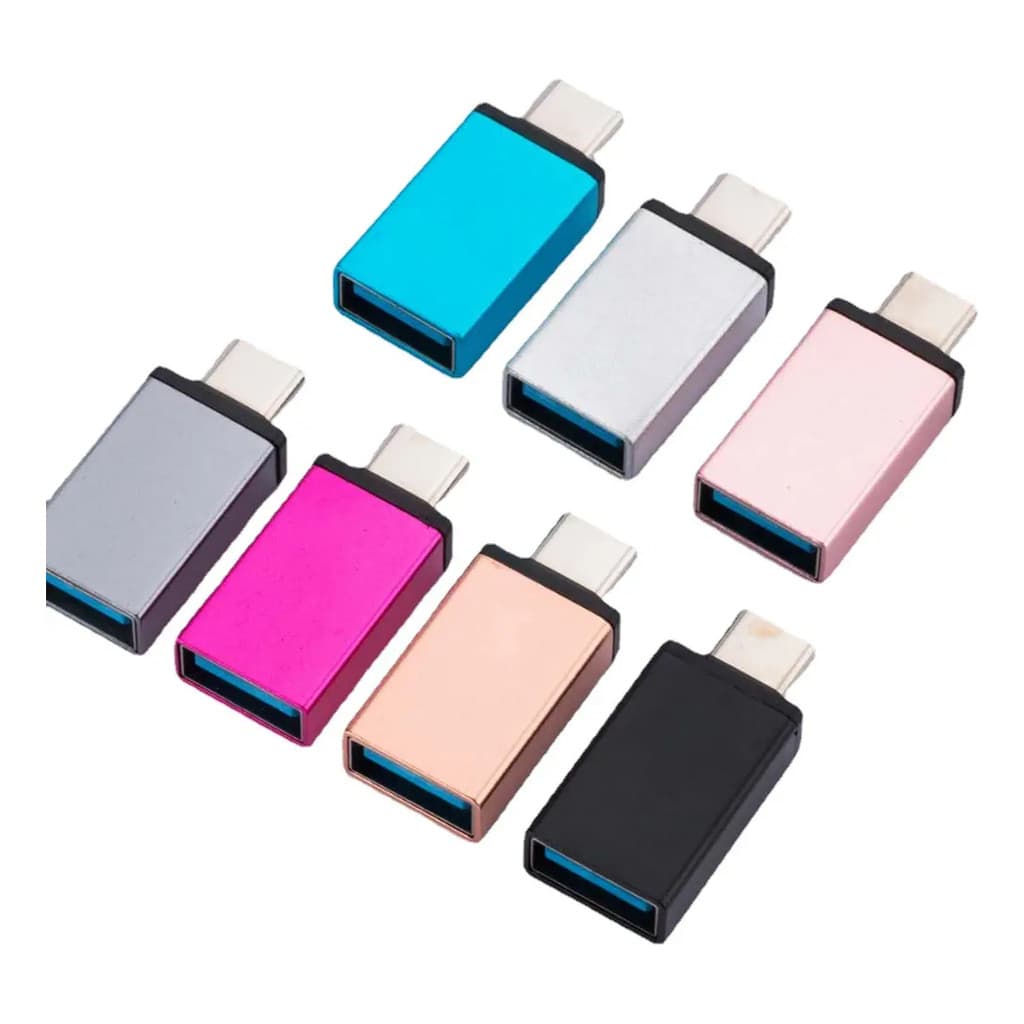 Kit 5 Adaptadores OTG Tipo C para USB 3.0 Fêmea Alumínio Cores Variadas Celular e PC