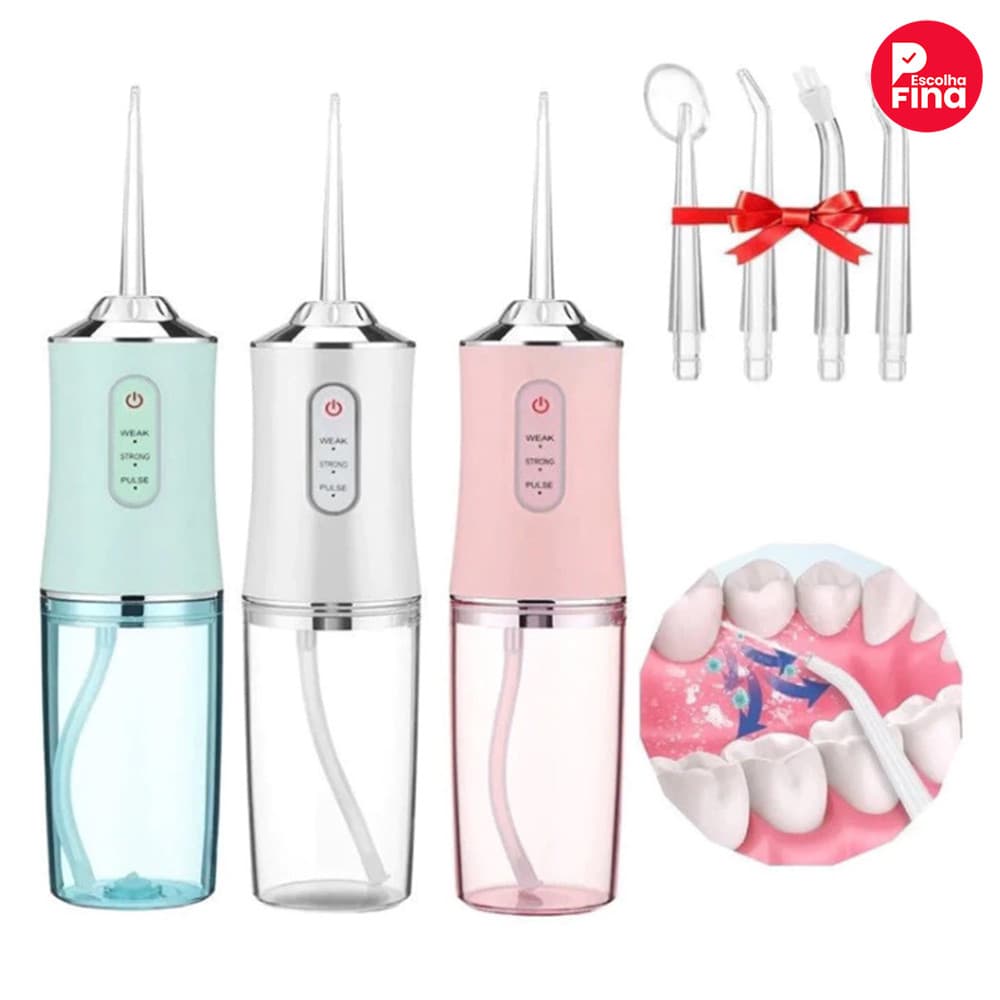 Irrigador Bucal USB Multifuncional 3 em 1 Jato Água Fio Dental Limpador Dentes