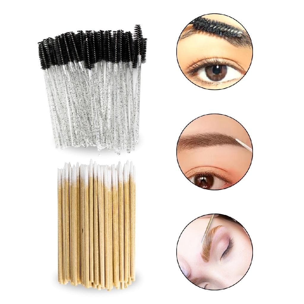 Kit Pincel Escovinha + Palito Algodão Sobrancelha Unhas Design de Sobrancelha Salão Studio Henna