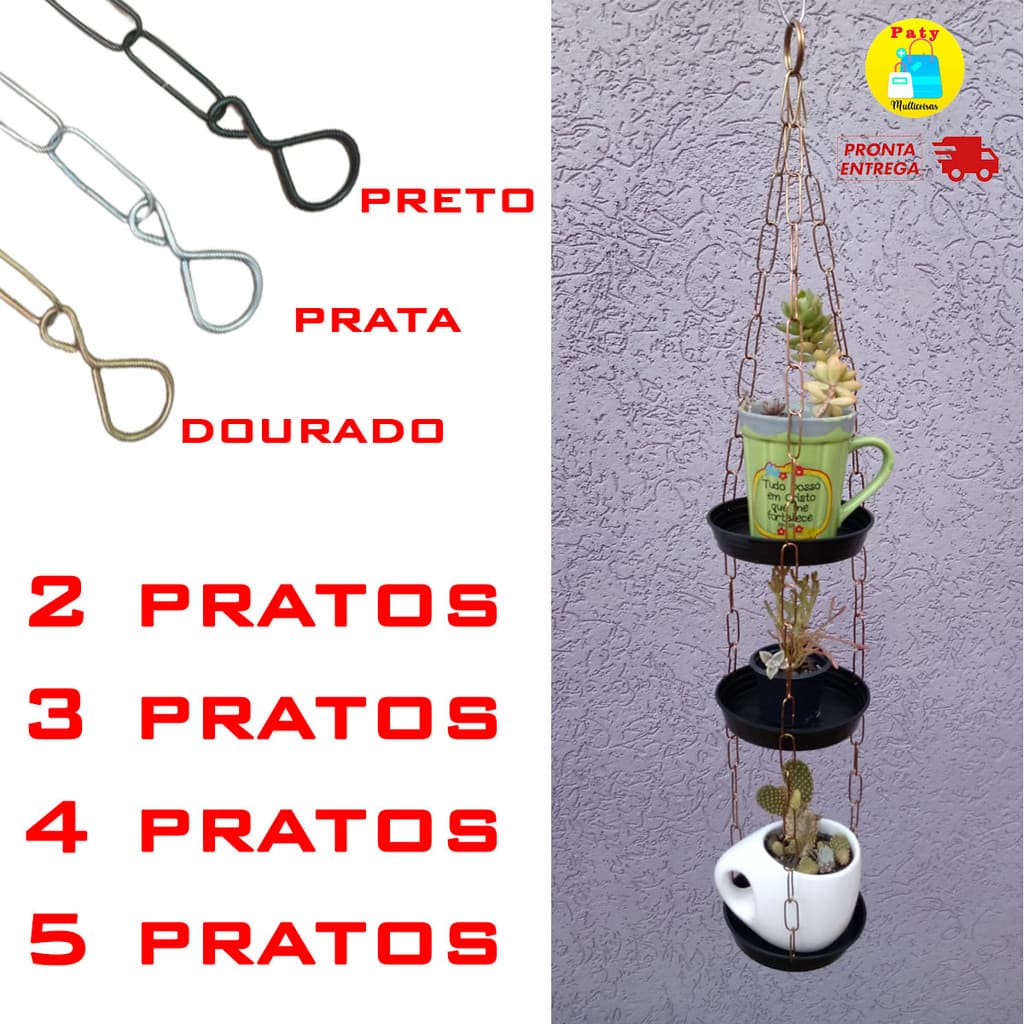 Violeteiro corrente metal 2 3 4 ou 5 pratos violeta pratinho