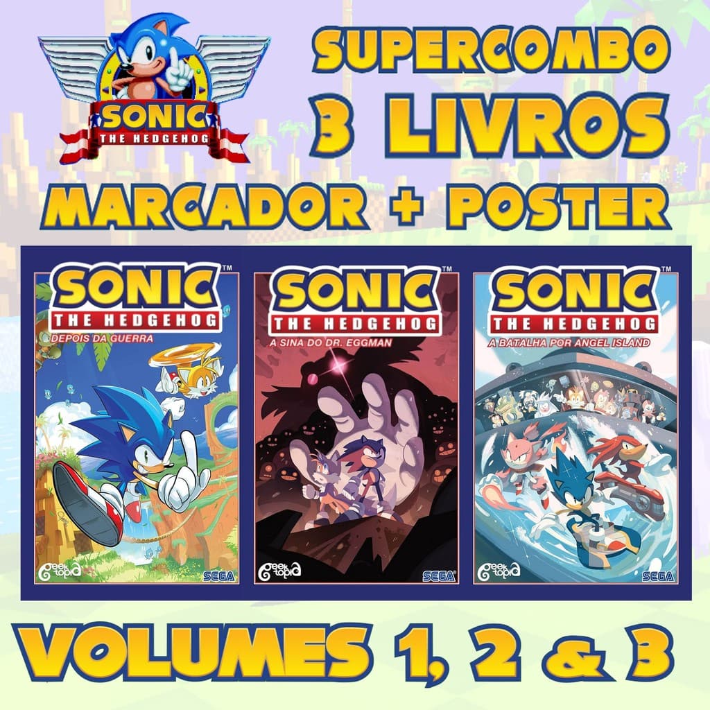 Super Combo Sonic The Hedgehog Vol 1, 2 e 3 (+ Marcadores e Pôsteres)