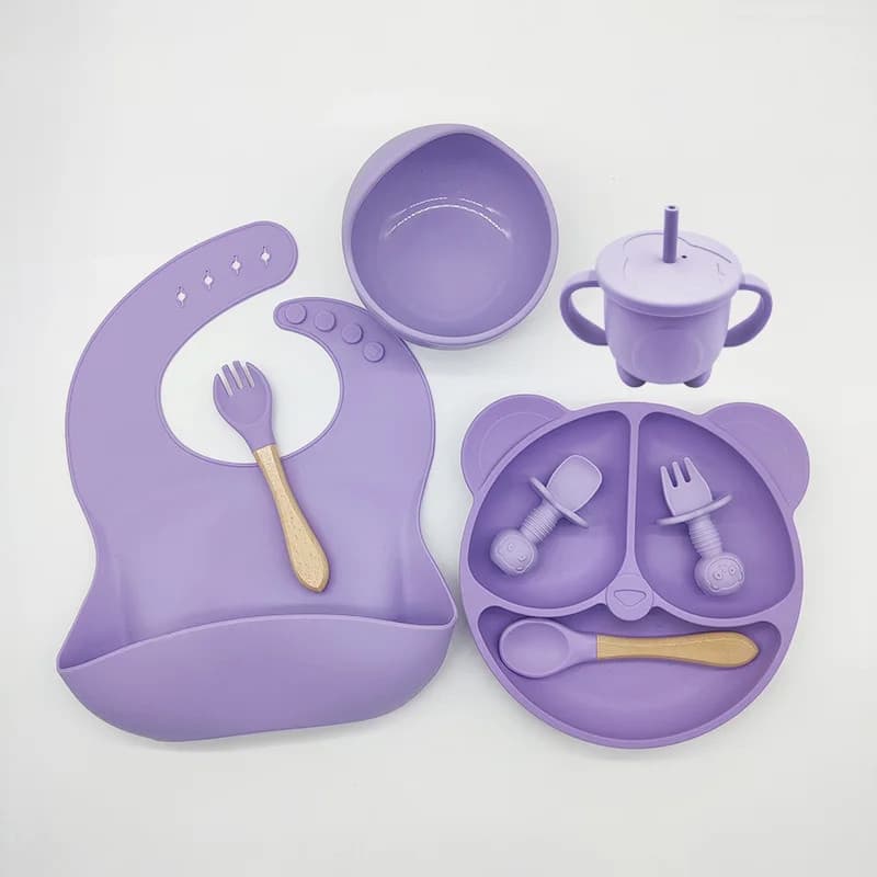 Talheres do Bebê 8PCS/Conjunto Prato De Jantar De Silicone Para Bebês Com Tigela De ventosa Sippy
