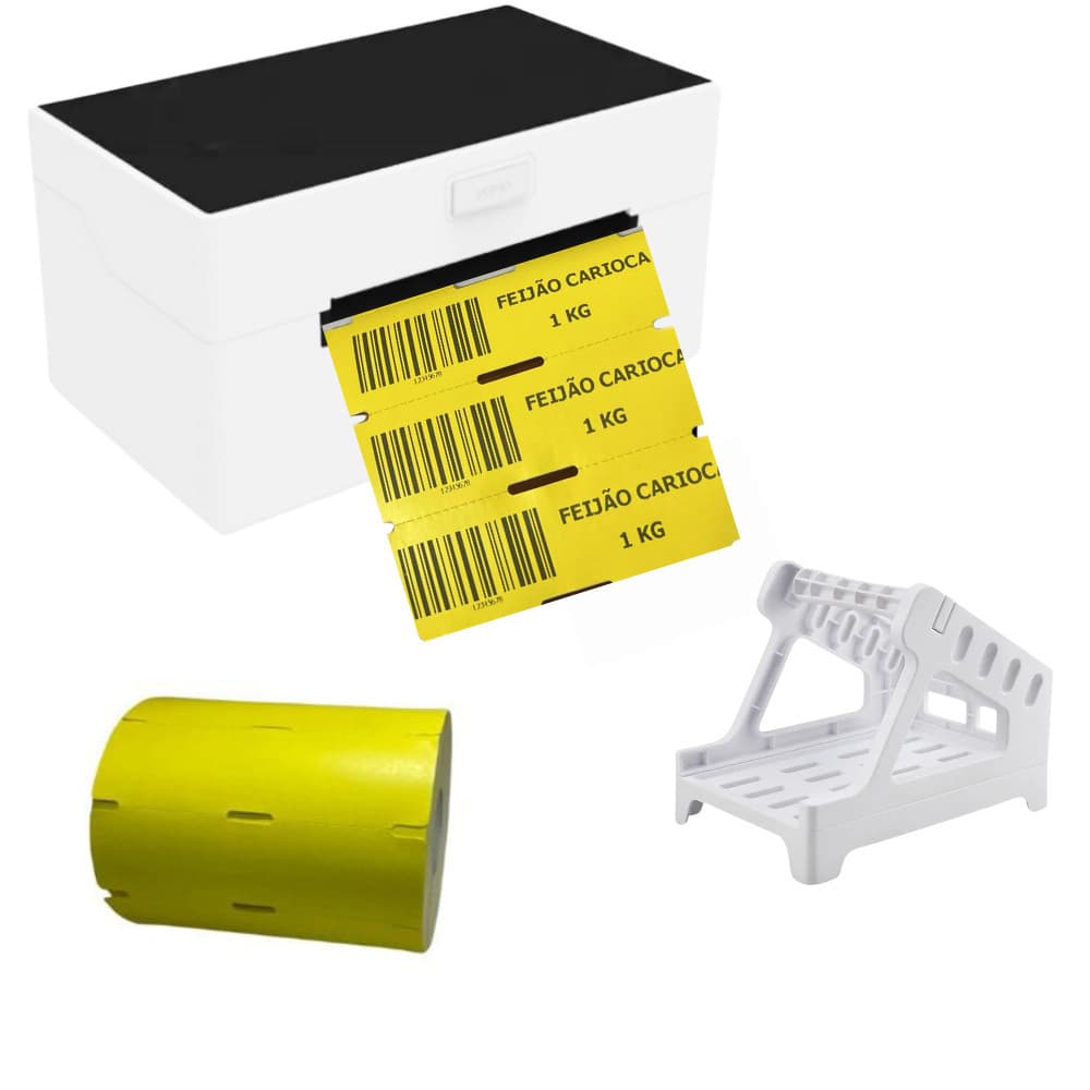 Impressora De Etiqueta Térmica Usb + 1 Rolo Gôndola + 1 Suporte de Etiqueta