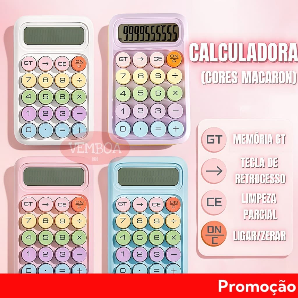 Calculadora de Mesa Colorida Botões Grandes Mecânica Tela LCD 10 Digitos