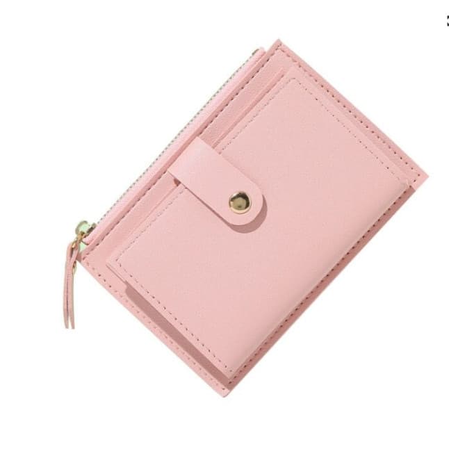 Carteira Feminina De Couro Mini Cor Simples Com Múltiplos Espaços PU