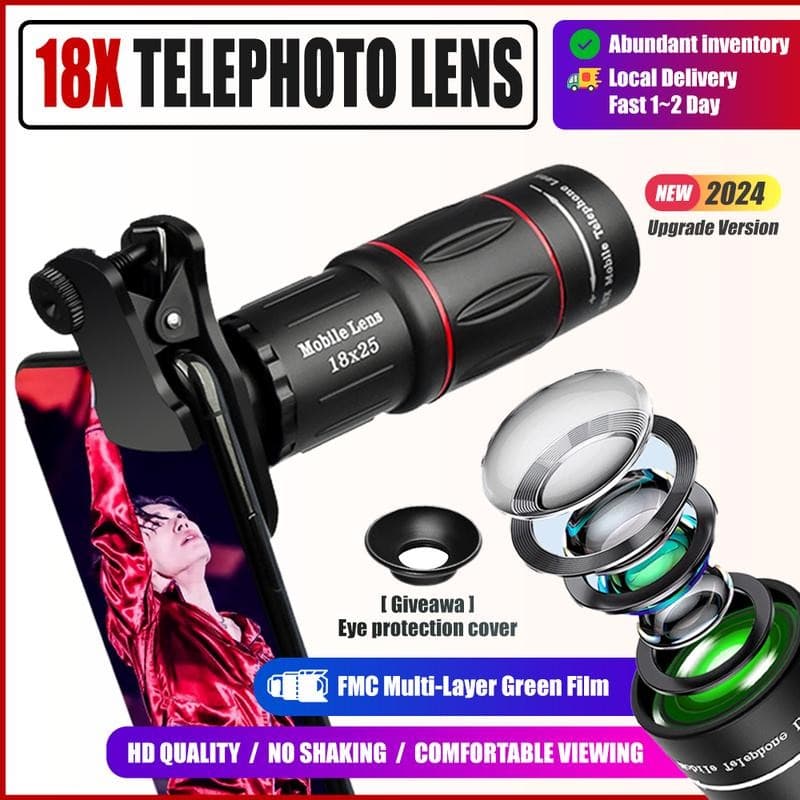 Lente Universal Para Celular HD Com Zoom Monocular 18x25 Óptico 18X Tripé , Portátil smartphone Que Pode Ver Paisagens E