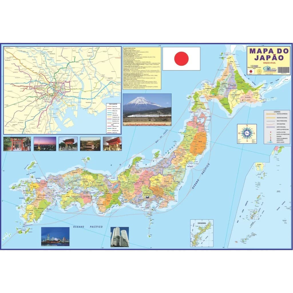Mapa Geográfico Político Gigante do JAPÃO - Tamanho 120x90cm Dobrado para Viagens e Turismo
