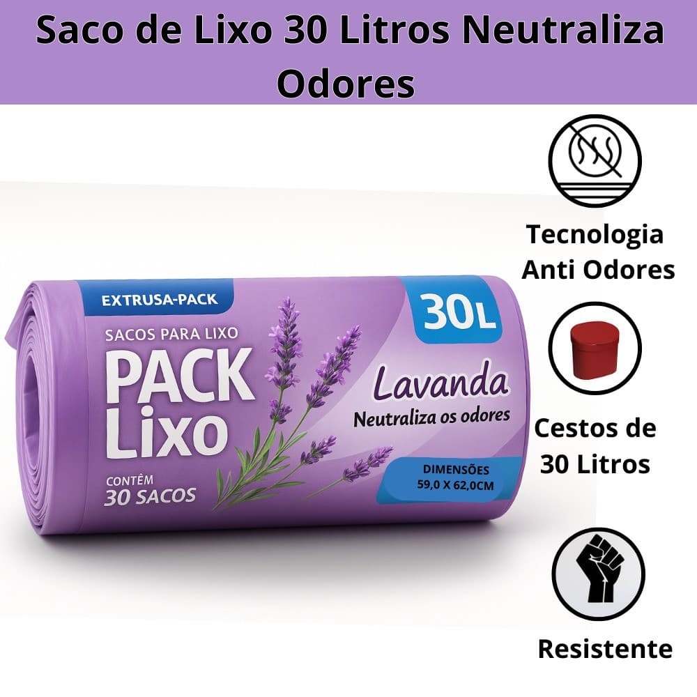 Saco de Lixo Lavanda 30 Litros Neutraliza Odores