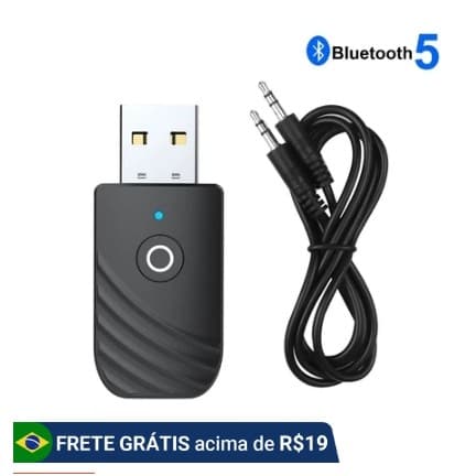 Adaptador USB Bluetooth 5.0 três em um com receptor de botão transmissor música P2 carro