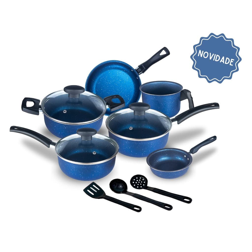 Jogo de Panelas Elegance Antiaderente Teflon 9 Peças Tampa Vidro