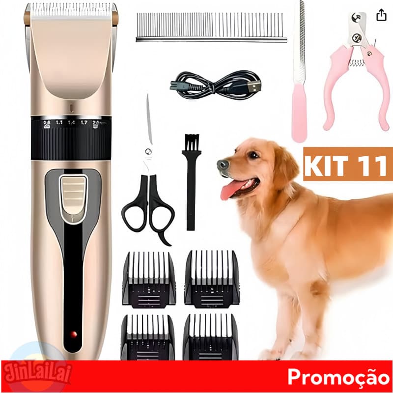 Kit Máquina De Tosar Cachorro Profissional Pet De Corte Cabelo Tosador de Cães Pet (11 Peças)