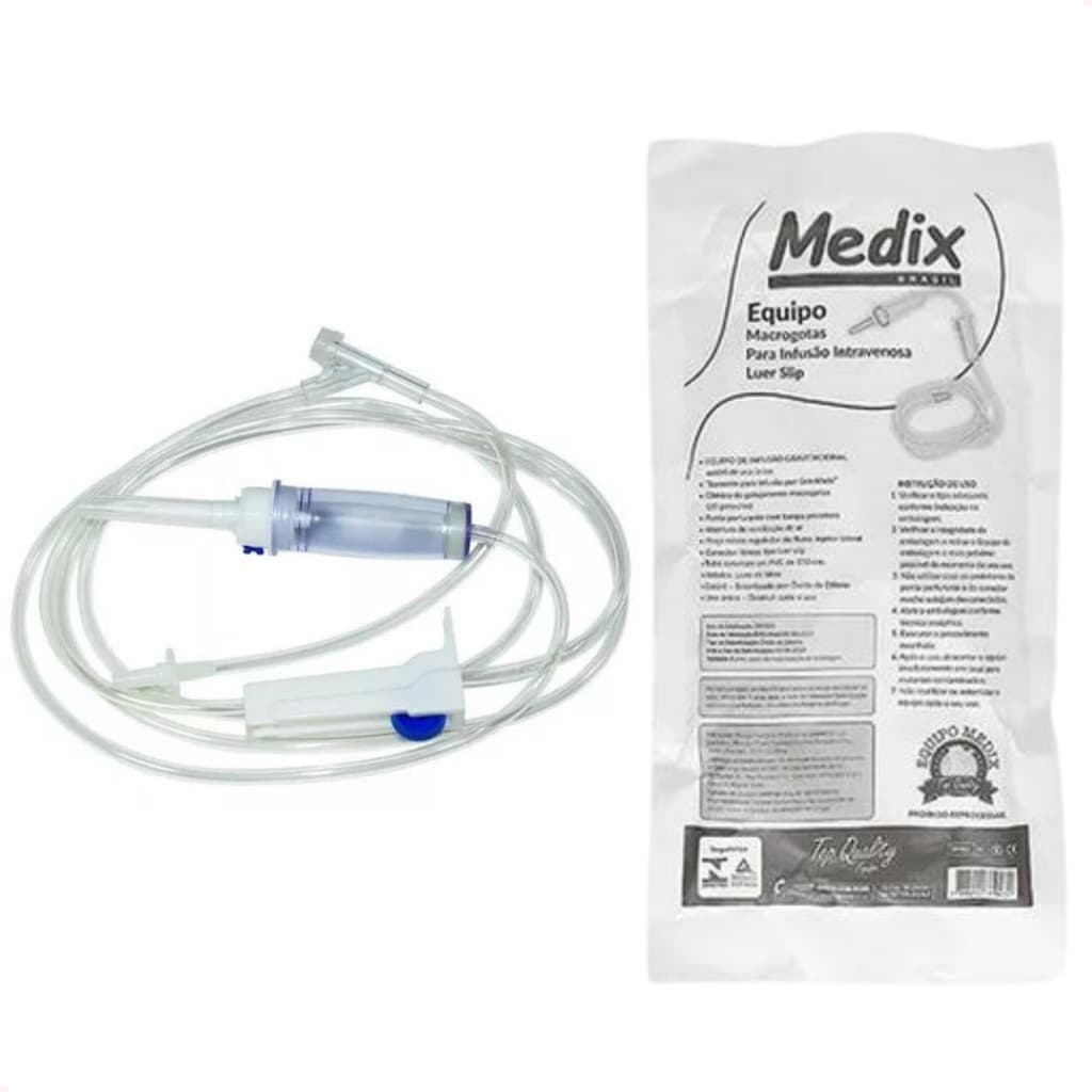 Kit com 100 Equipos Macro Gotas Inj Lat Filtro Ar Luer Slip 1,5m - Envio Imediato