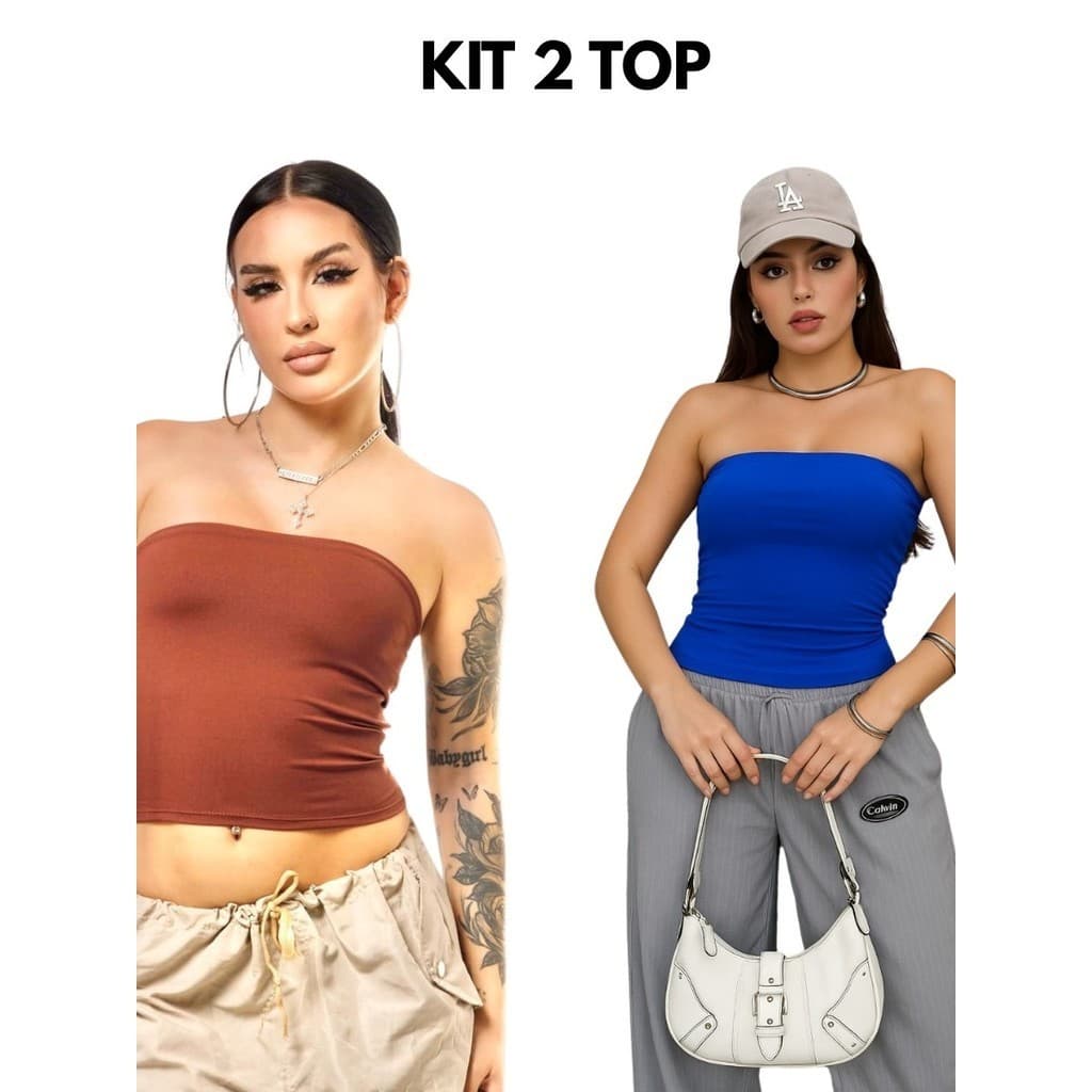 Kit 2 Tube Top Feminino Blusa Faixa Tomara Que Caia Suplex Forro Duplo