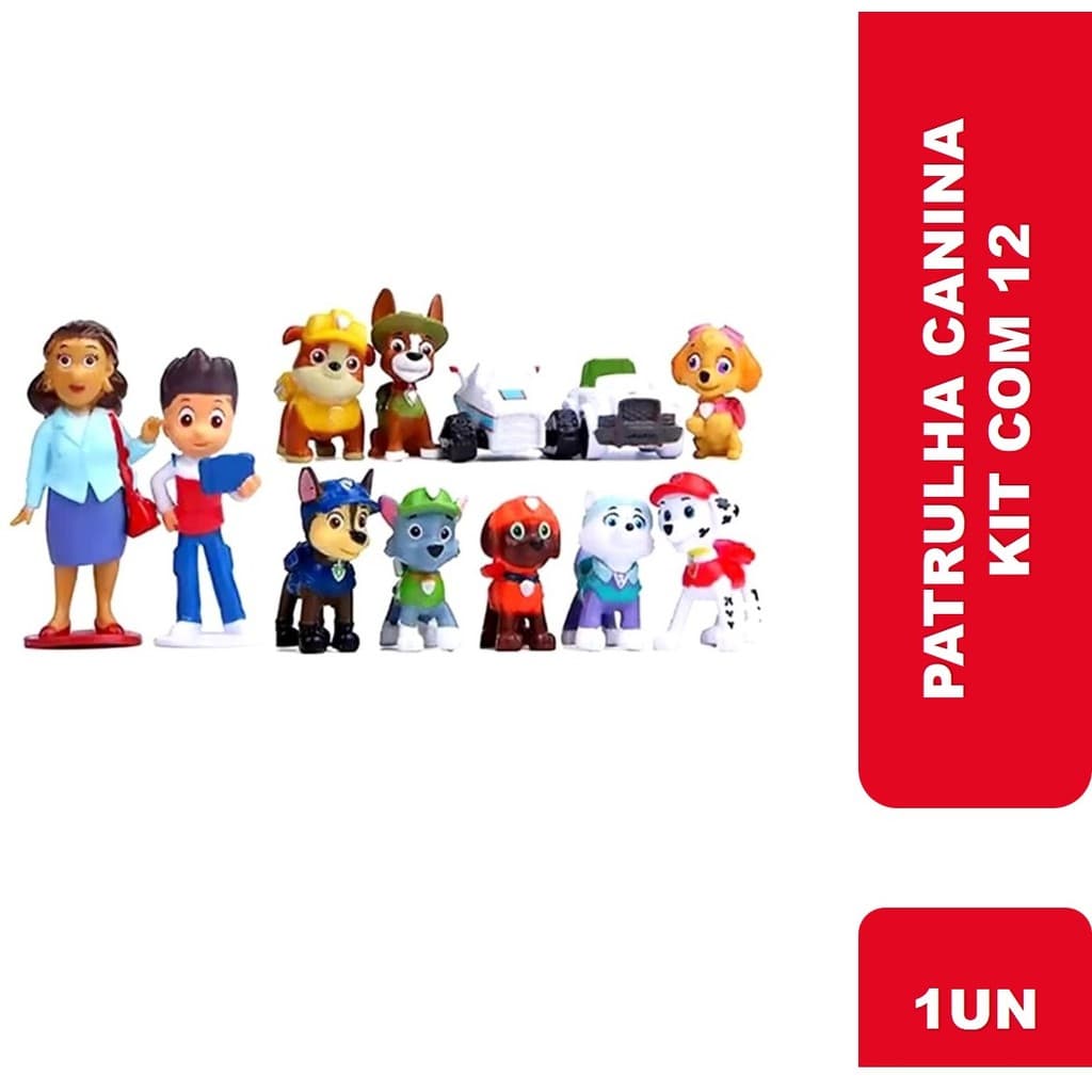 Kit 12 Bonecos Miniaturas Brinquedo Desenho Patrulha Canina