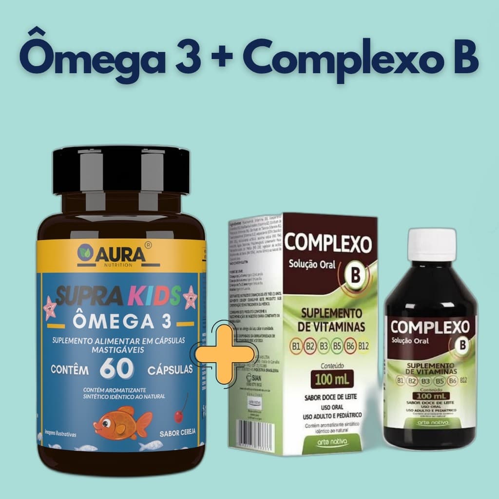 Ômega 3 Supra Kids Mastigável Sabor Cereja 60 Cápsulas + Vitamina Em Solução 100ml