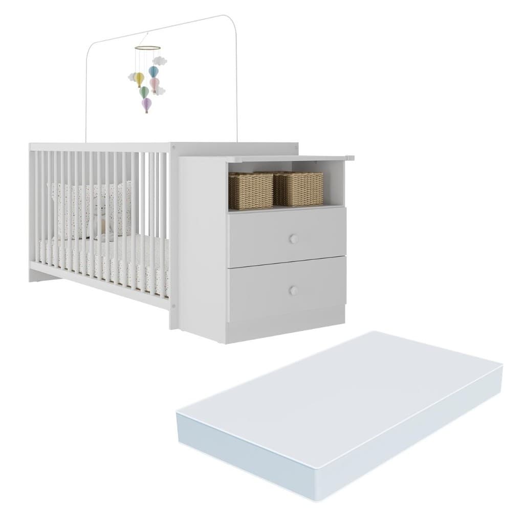 Berço Cômoda com Colchão Incluso Meu Bebê Multimóveis FG4013 Branco